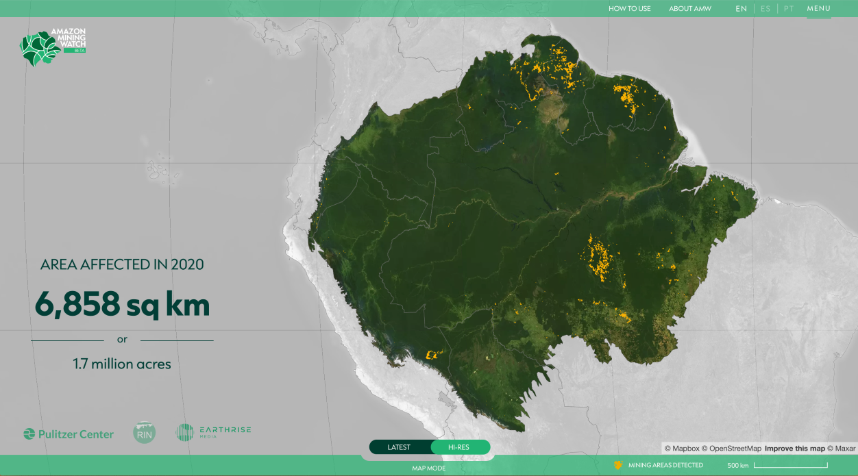 Map created by Earthrise that shows mining activity across the entire Amazon