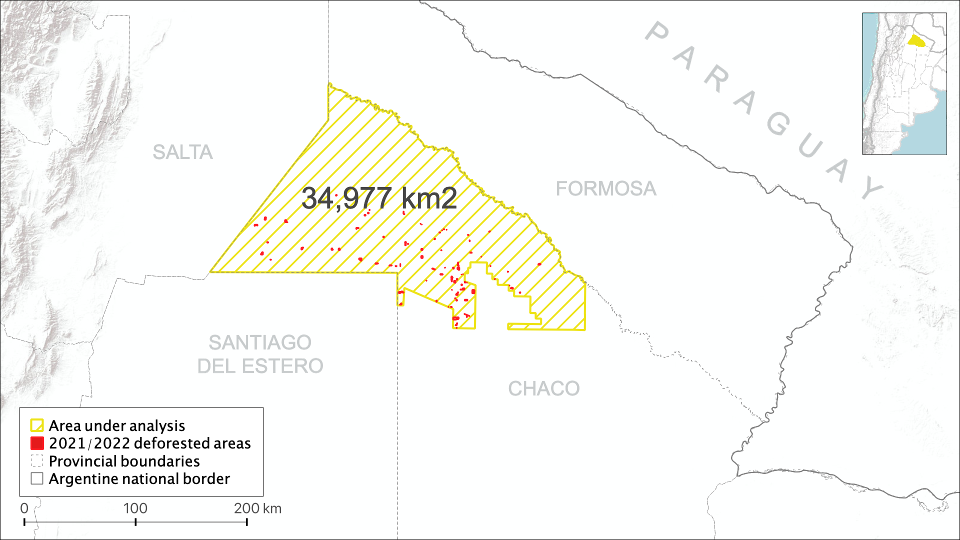 Map of northern Argentina showing the selected area for the analysis.